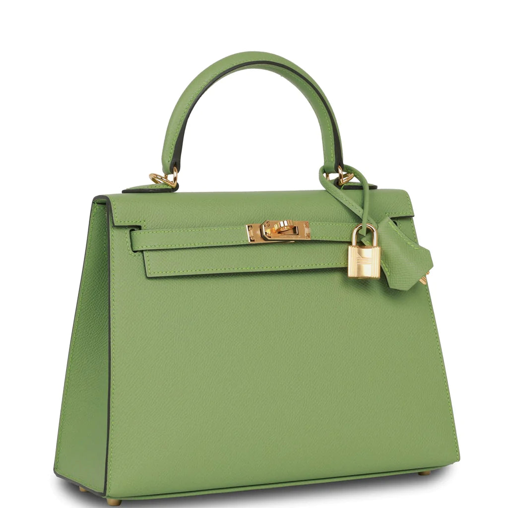 Hermès Kelly Sellier 25 Vert Criquet Epsom Gold Hardware