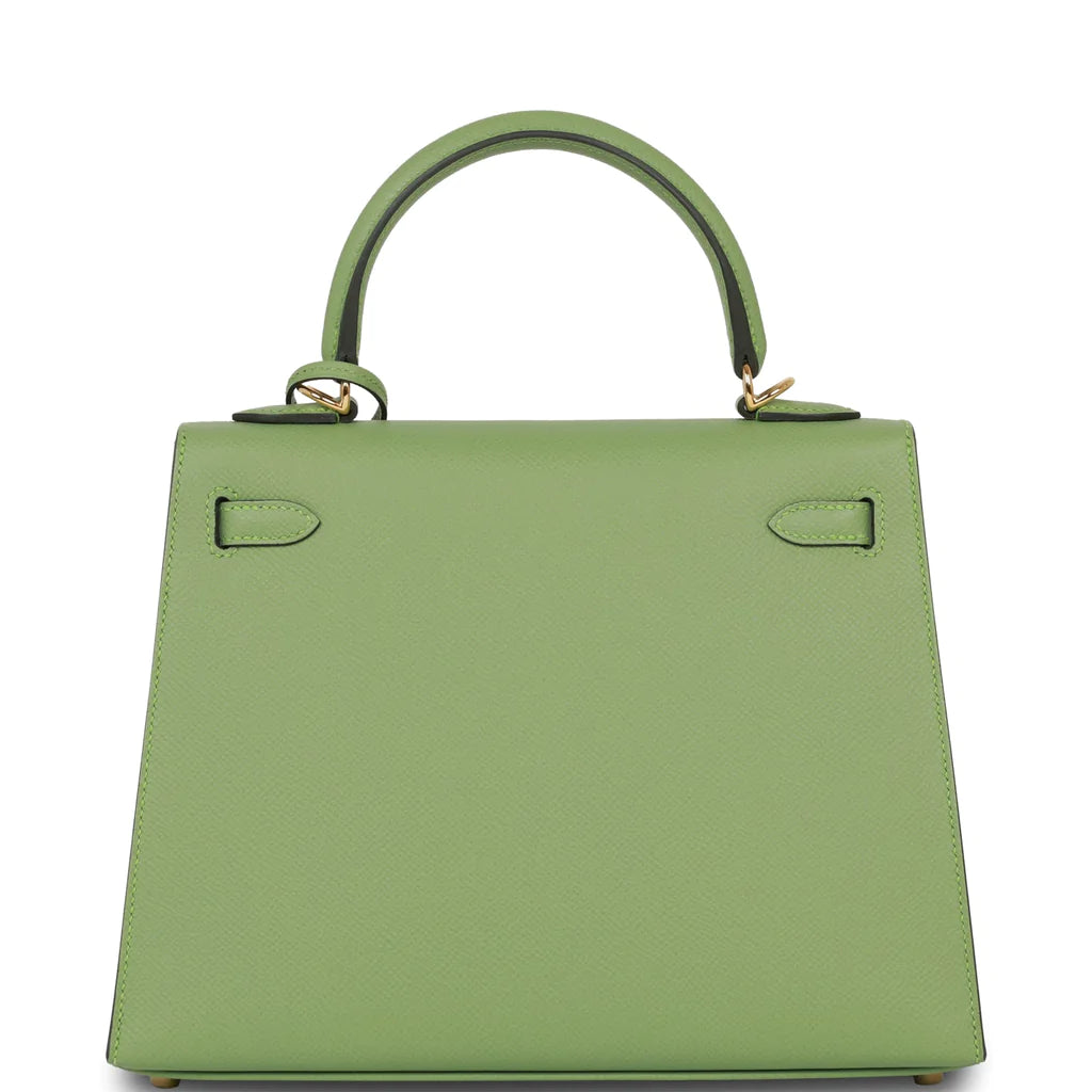 Hermès Kelly Sellier 25 Vert Criquet Epsom Gold Hardware