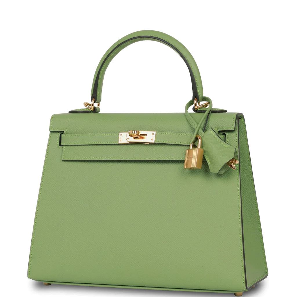 Hermès Kelly Sellier 25 Vert Criquet Epsom Gold Hardware