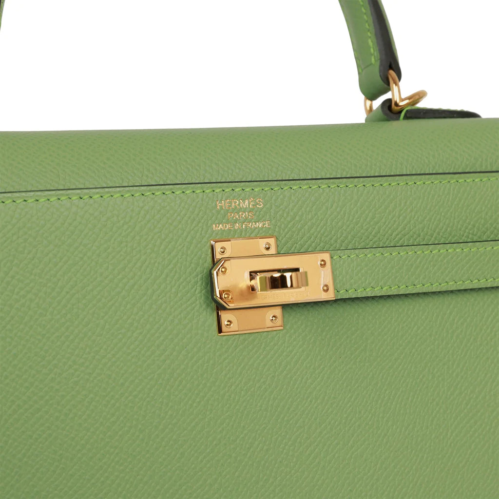 Hermès Kelly Sellier 25 Vert Criquet Epsom Gold Hardware