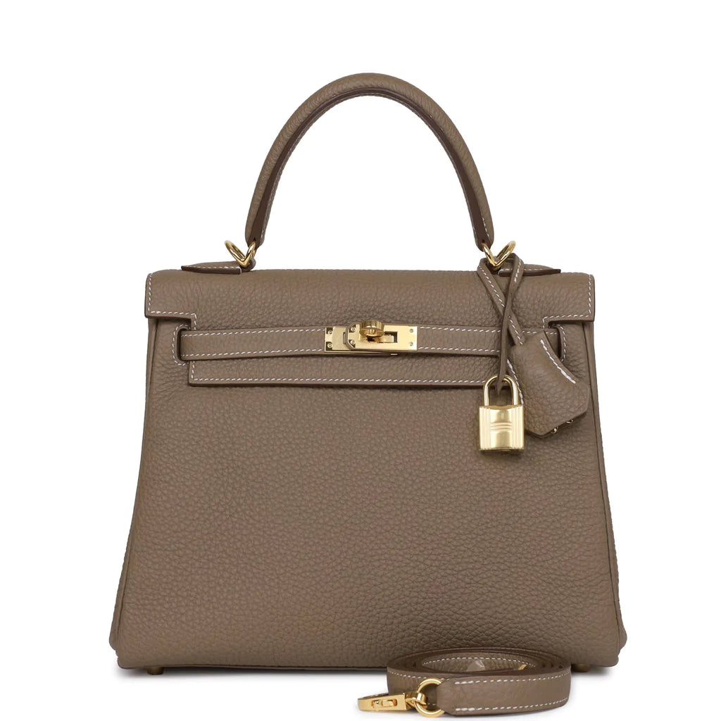 Hermès Kelly Retourne 25 Etoupe Togo Gold Hardware