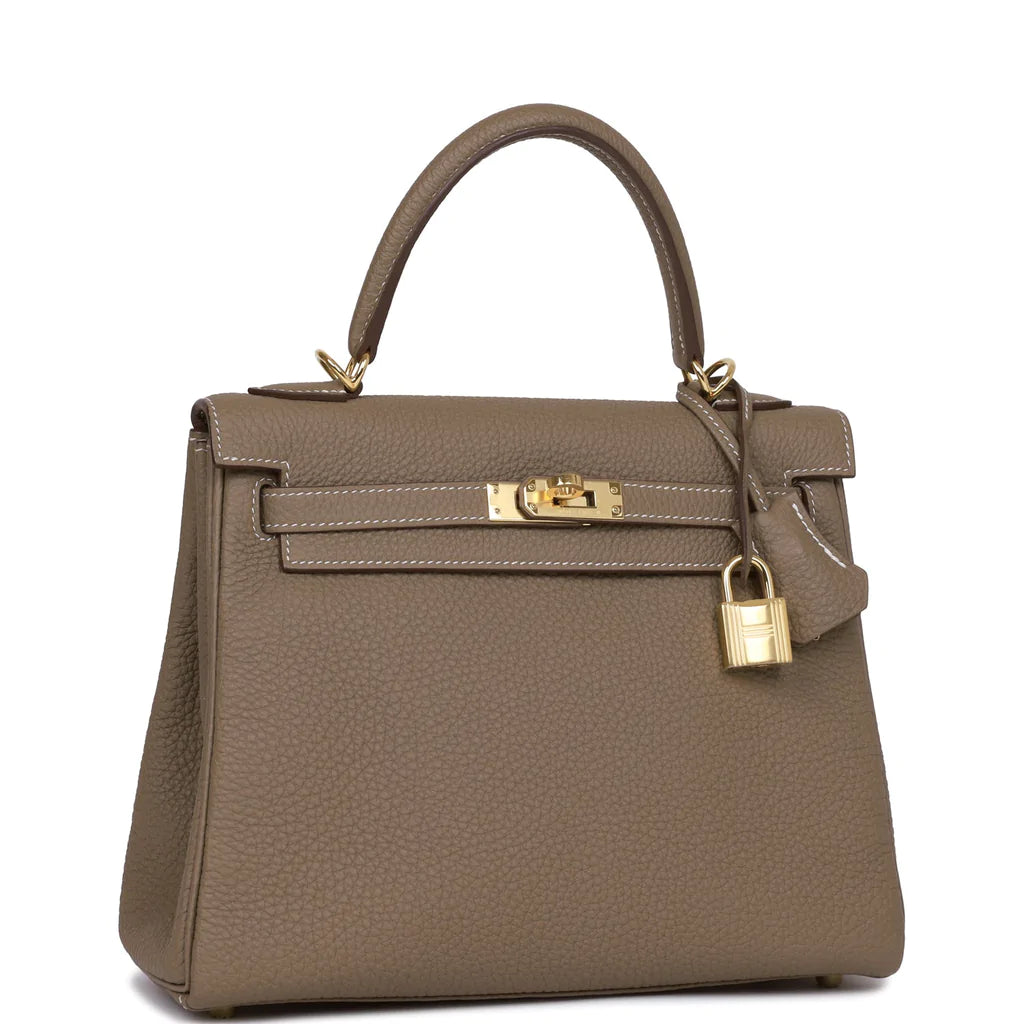 Hermès Kelly Retourne 25 Etoupe Togo Gold Hardware