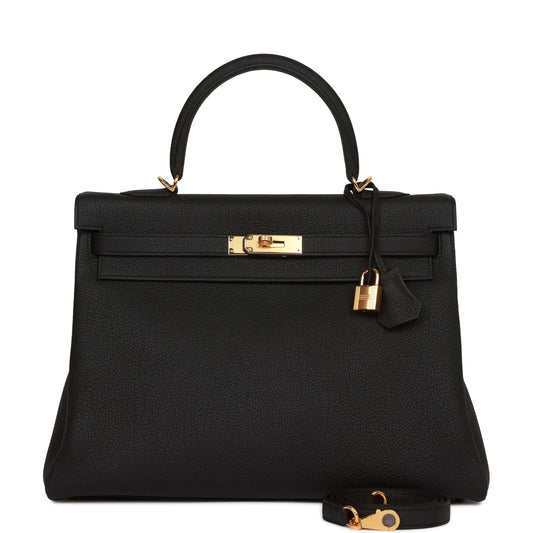 Hermès Kelly Retourne 35 Black Togo Gold Hardware