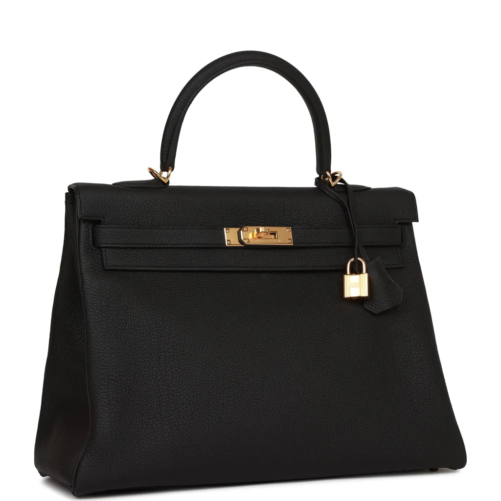 Hermès Kelly Retourne 35 Black Togo Gold Hardware