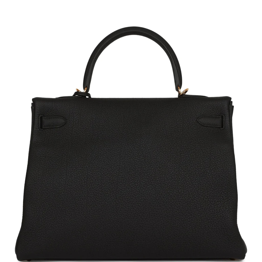 Hermès Kelly Retourne 35 Black Togo Gold Hardware