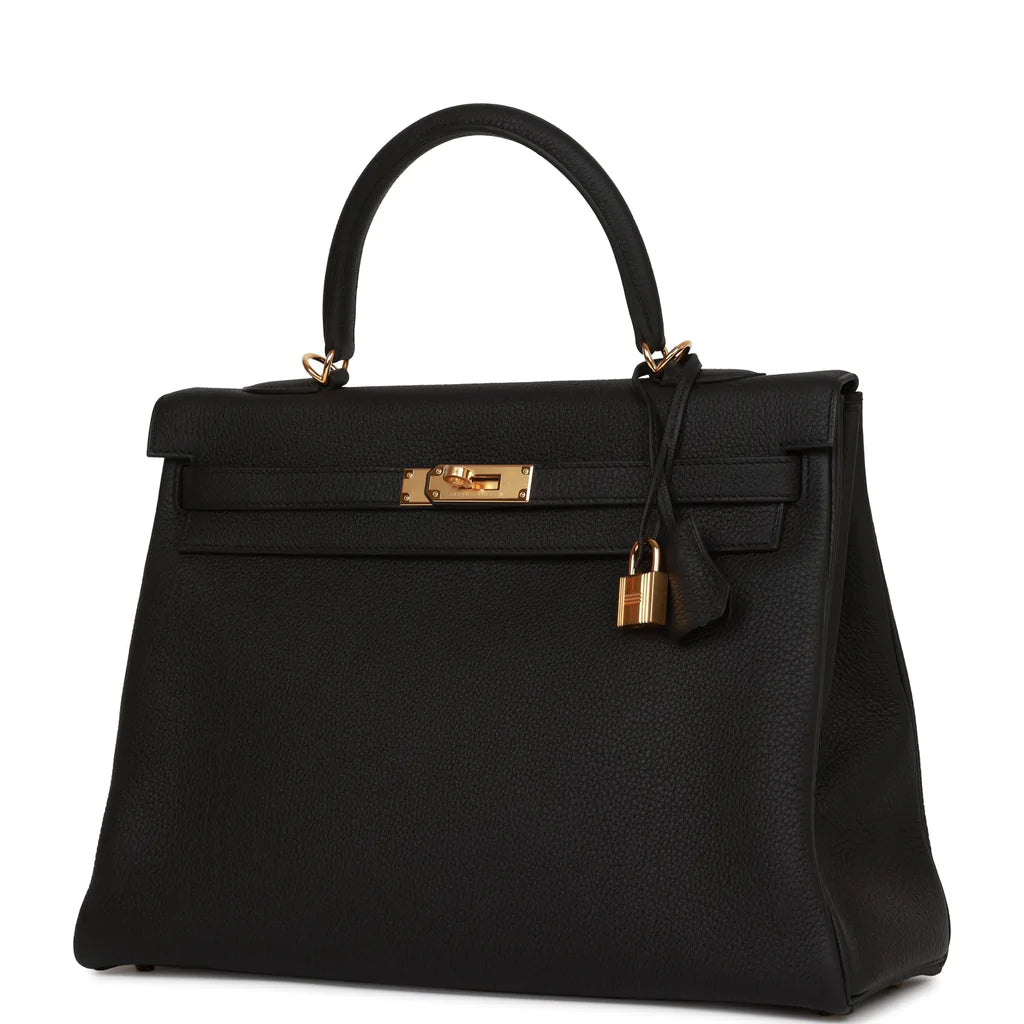 Hermès Kelly Retourne 35 Black Togo Gold Hardware