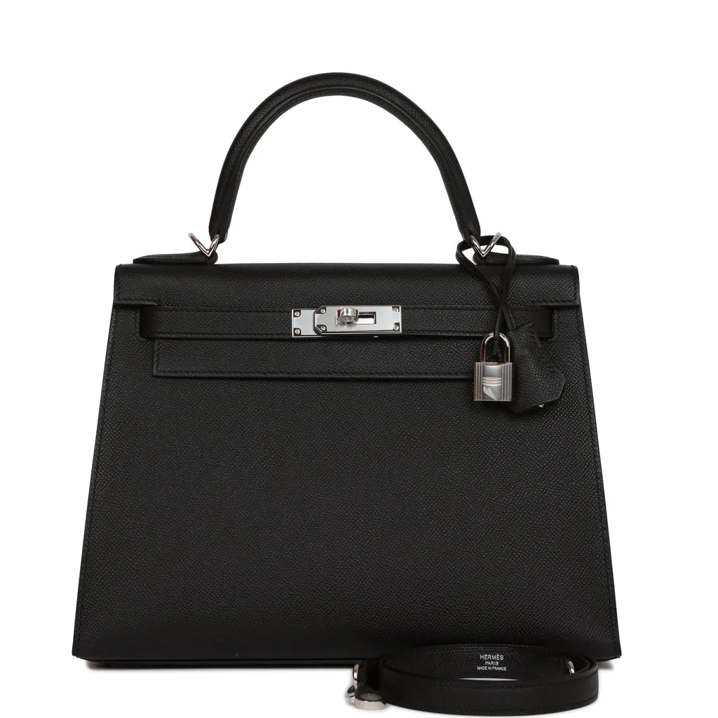 Hermès Kelly Sellier 28 Black Epsom Palladium Hardware