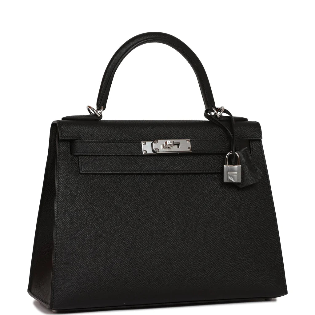 Hermès Kelly Sellier 28 Black Epsom Palladium Hardware