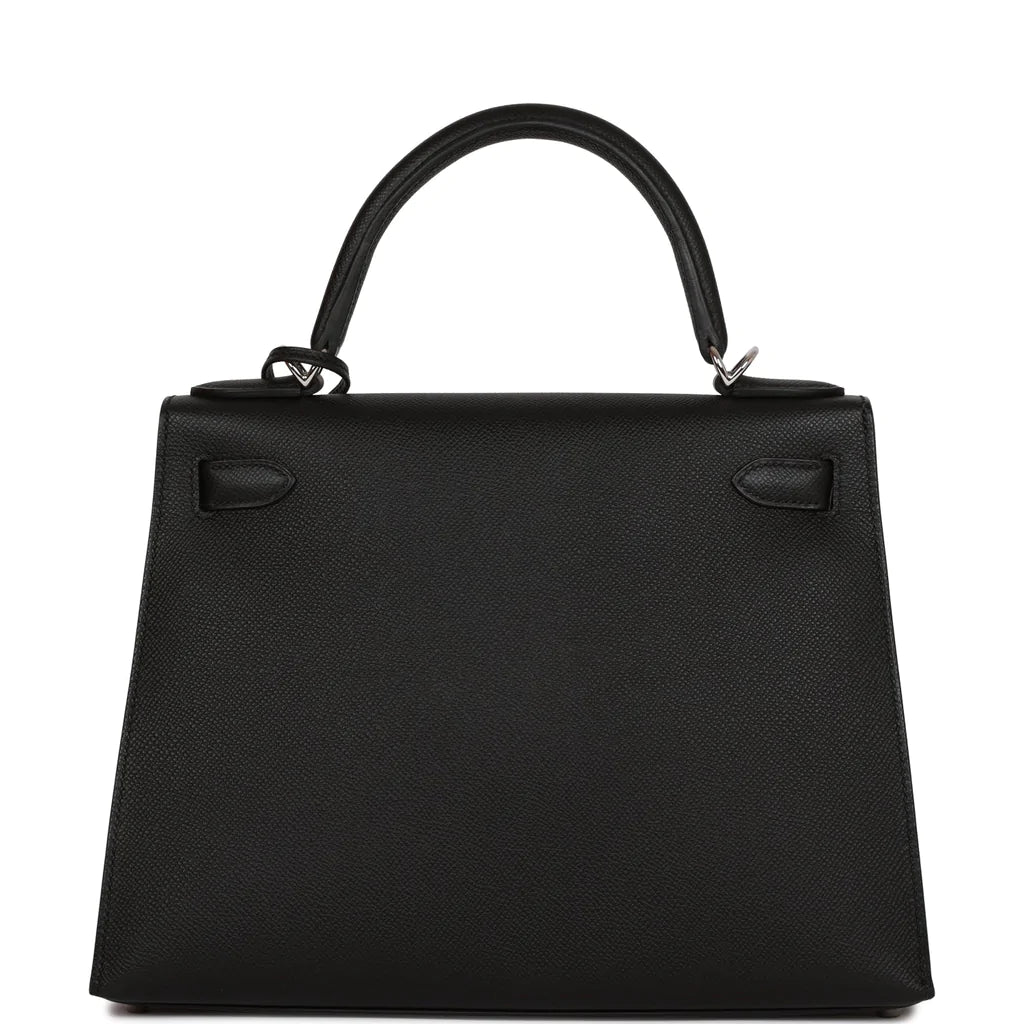 Hermès Kelly Sellier 28 Black Epsom Palladium Hardware