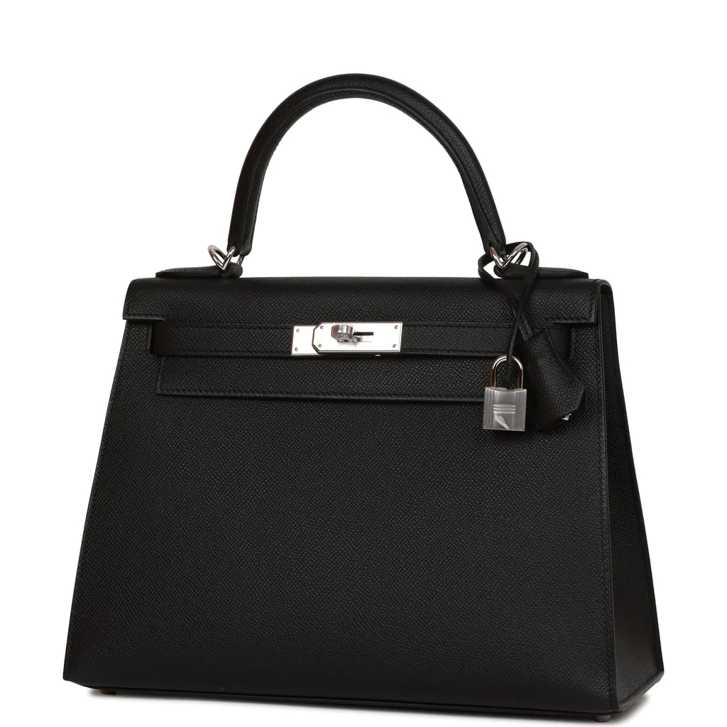 Hermès Kelly Sellier 28 Black Epsom Palladium Hardware