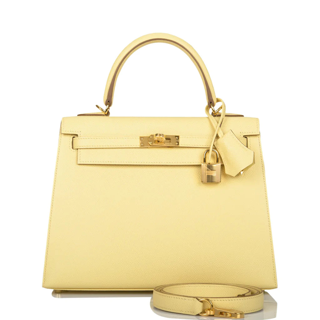 Hermès Kelly Sellier 25 Jaune Poussin Epsom Gold Hardware