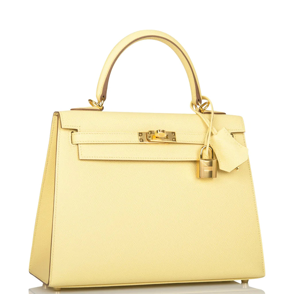 Hermès Kelly Sellier 25 Jaune Poussin Epsom Gold Hardware