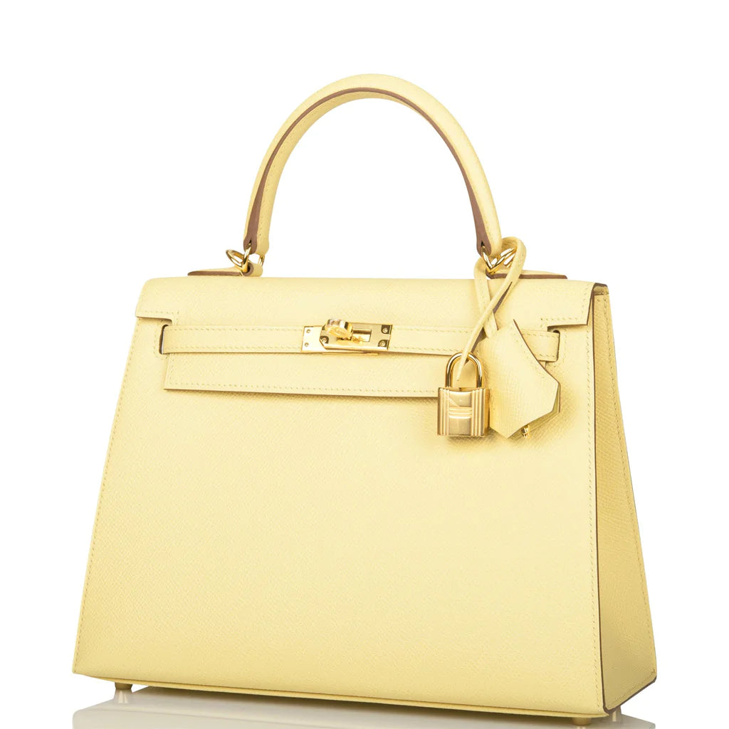 Hermès Kelly Sellier 25 Jaune Poussin Epsom Gold Hardware