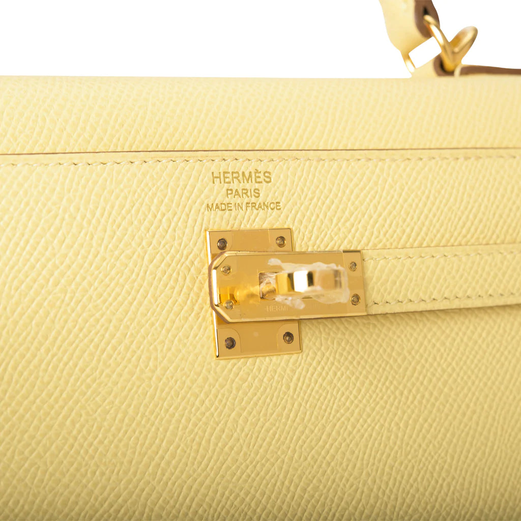 Hermès Kelly Sellier 25 Jaune Poussin Epsom Gold Hardware