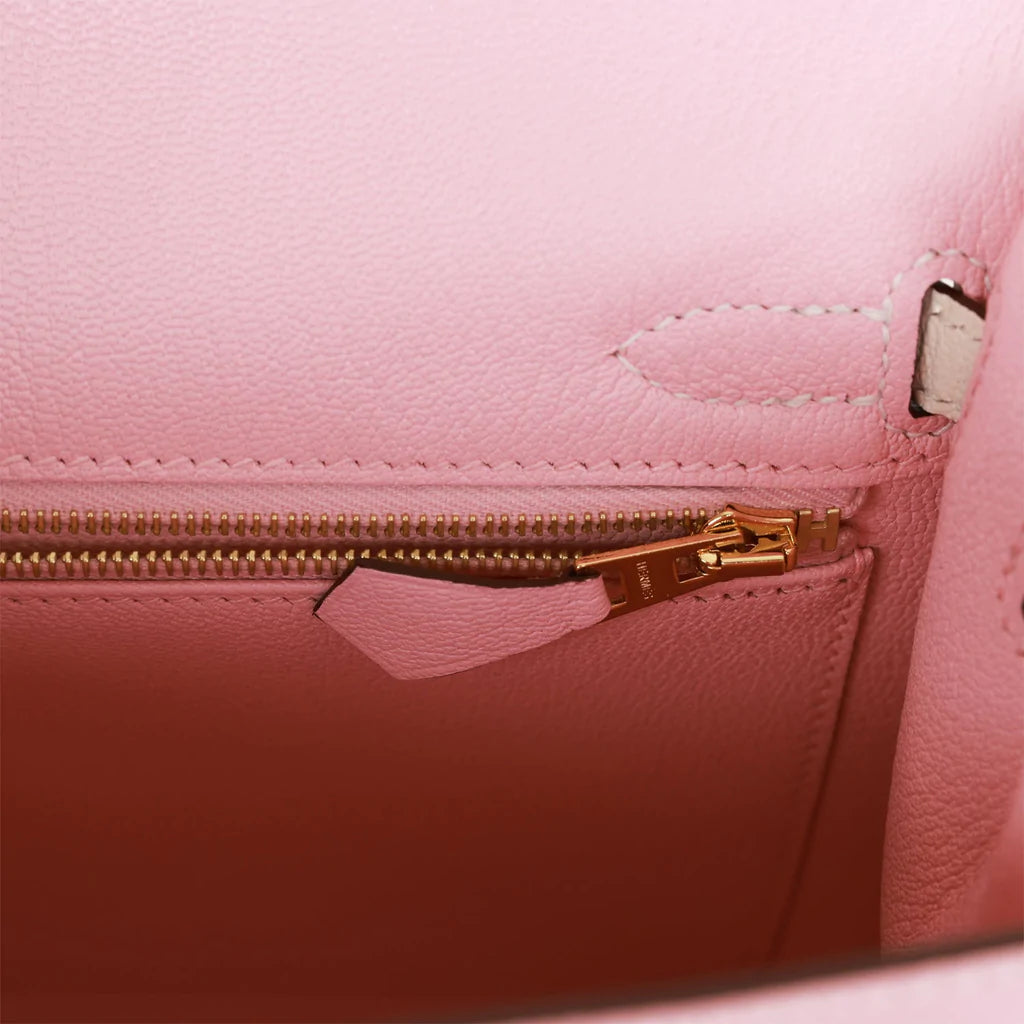 Hermès Special Order (HSS) Kelly Sellier 25 Rose Sakura and Nata Chevre Brushed Gold Hardware