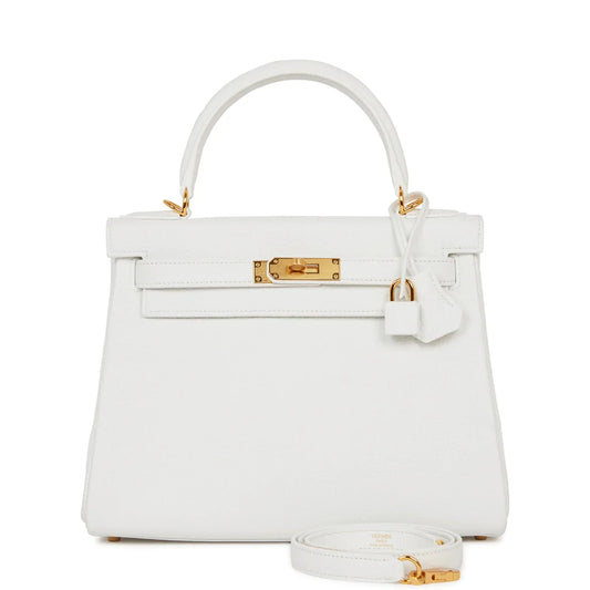 Hermès Kelly Retourne 28 White Clemence Gold Hardware