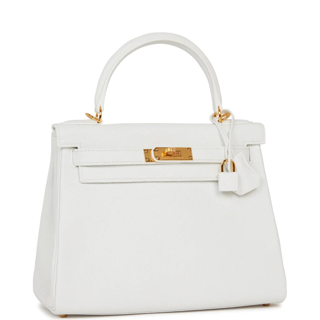 Hermès Kelly Retourne 28 White Clemence Gold Hardware