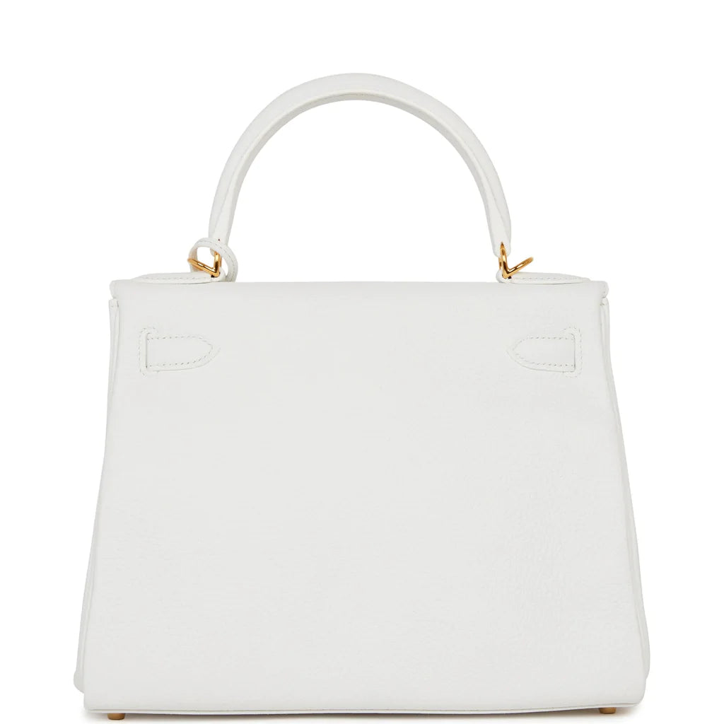 Hermès Kelly Retourne 28 White Clemence Gold Hardware