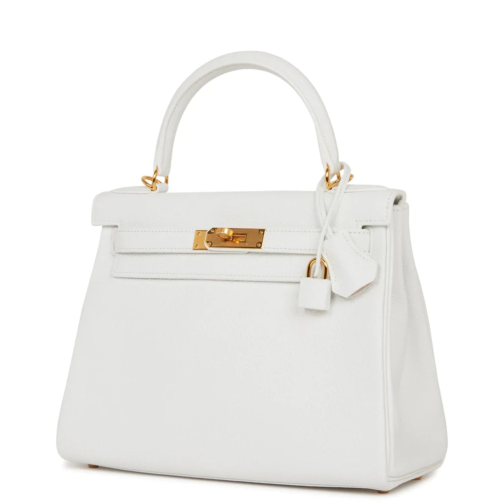 Hermès Kelly Retourne 28 White Clemence Gold Hardware