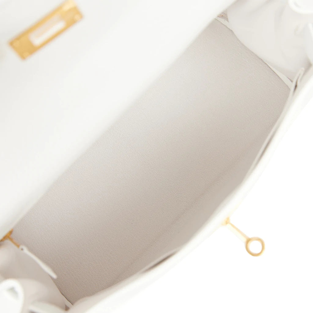 Hermès Kelly Retourne 28 White Clemence Gold Hardware