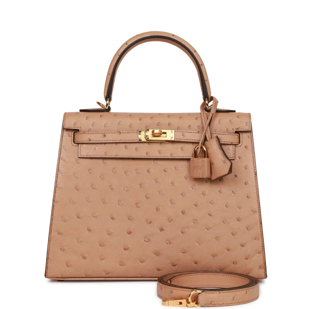 Hermès Kelly Sellier 25 Chai Ostrich Gold Hardware