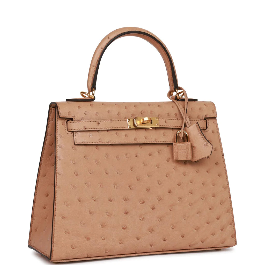 Hermès Kelly Sellier 25 Chai Ostrich Gold Hardware