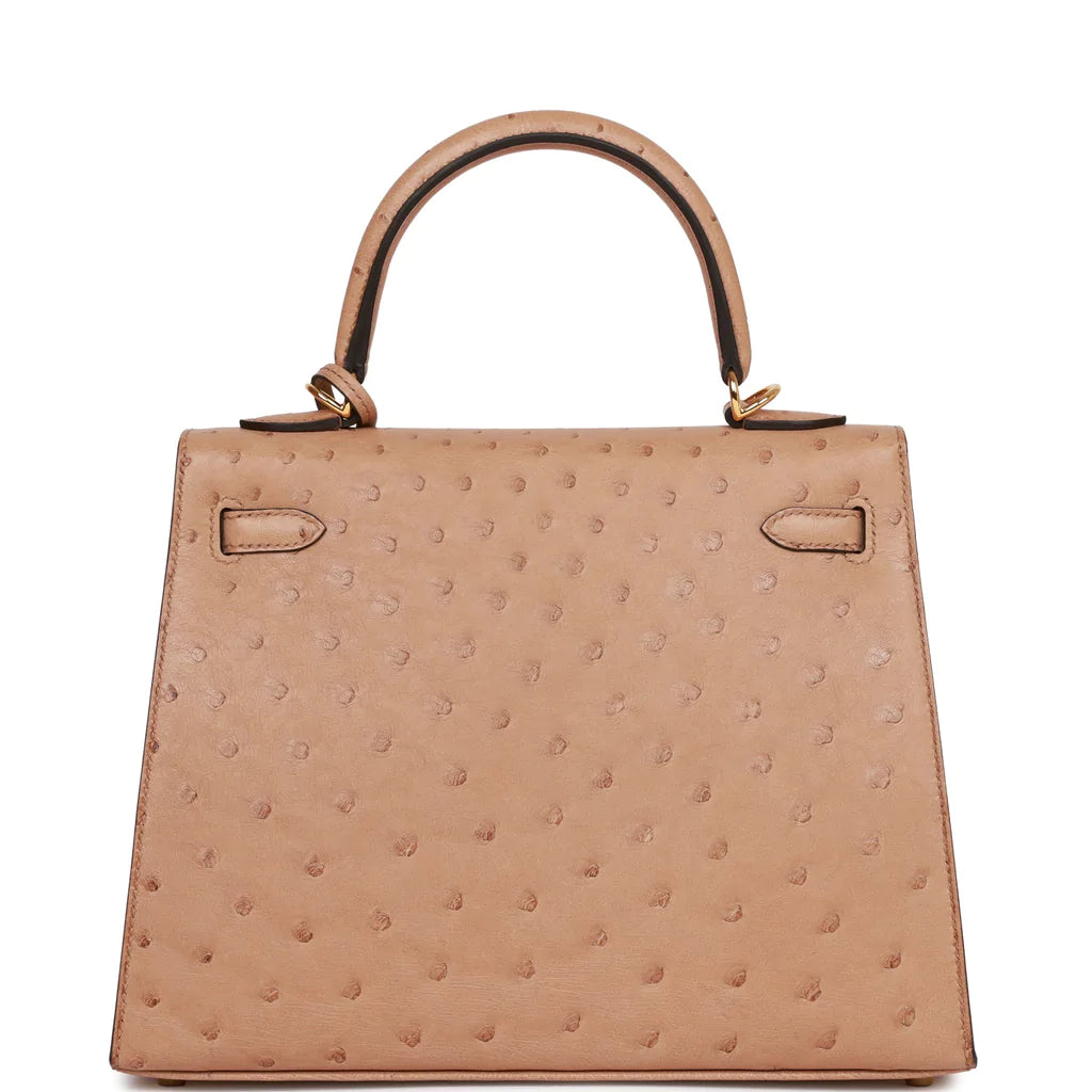 Hermès Kelly Sellier 25 Chai Ostrich Gold Hardware