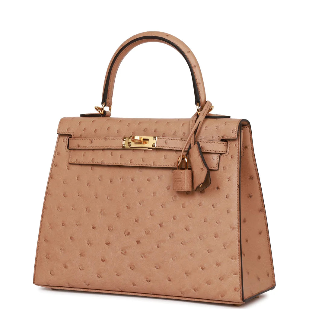 Hermès Kelly Sellier 25 Chai Ostrich Gold Hardware