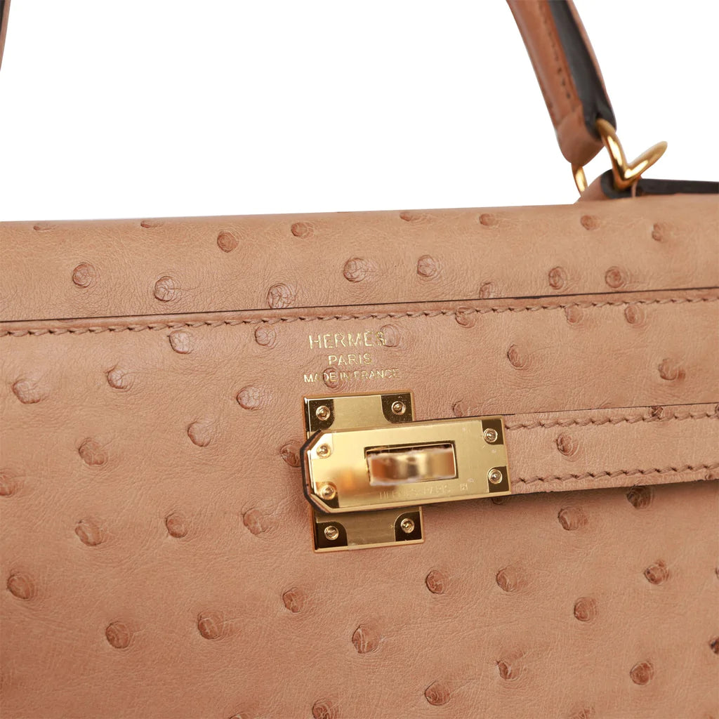 Hermès Kelly Sellier 25 Chai Ostrich Gold Hardware