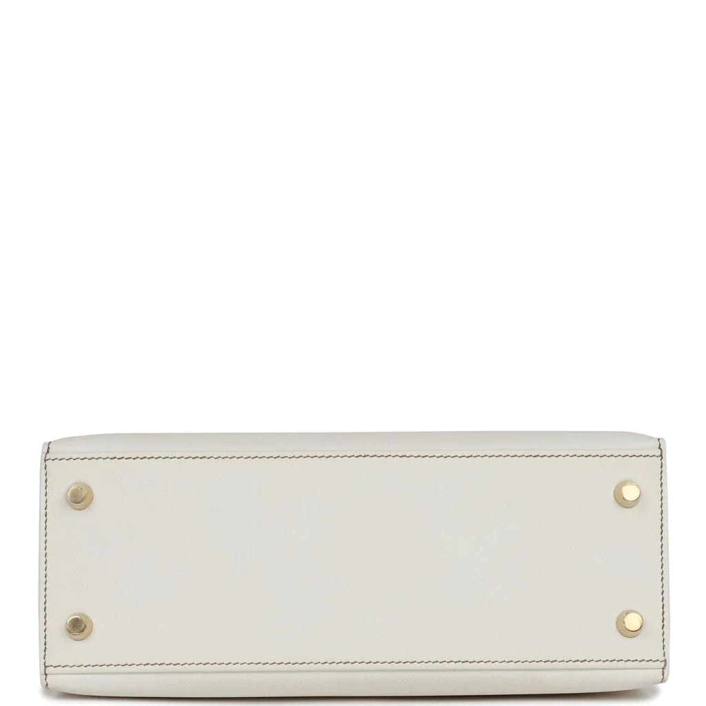 Hermès Special Order (HSS) Kelly Sellier 25 White and Etoupe Epsom Gold Hardware