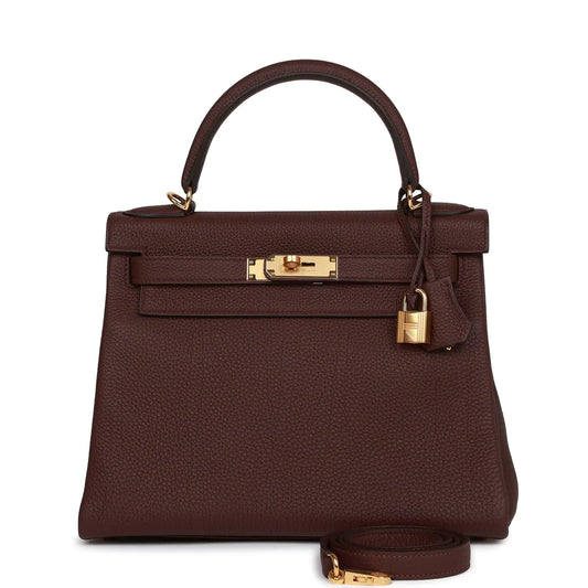 Hermès Kelly Retourne 28 Bordeaux Togo Gold Hardware