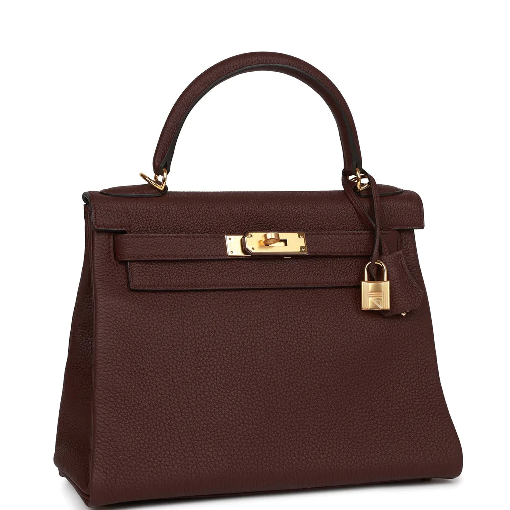 Hermès Kelly Retourne 28 Bordeaux Togo Gold Hardware