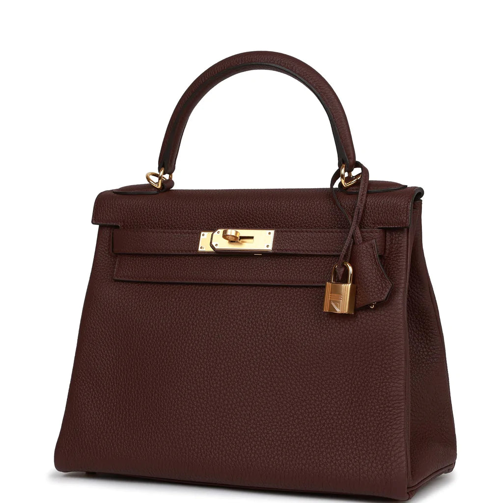 Hermès Kelly Retourne 28 Bordeaux Togo Gold Hardware