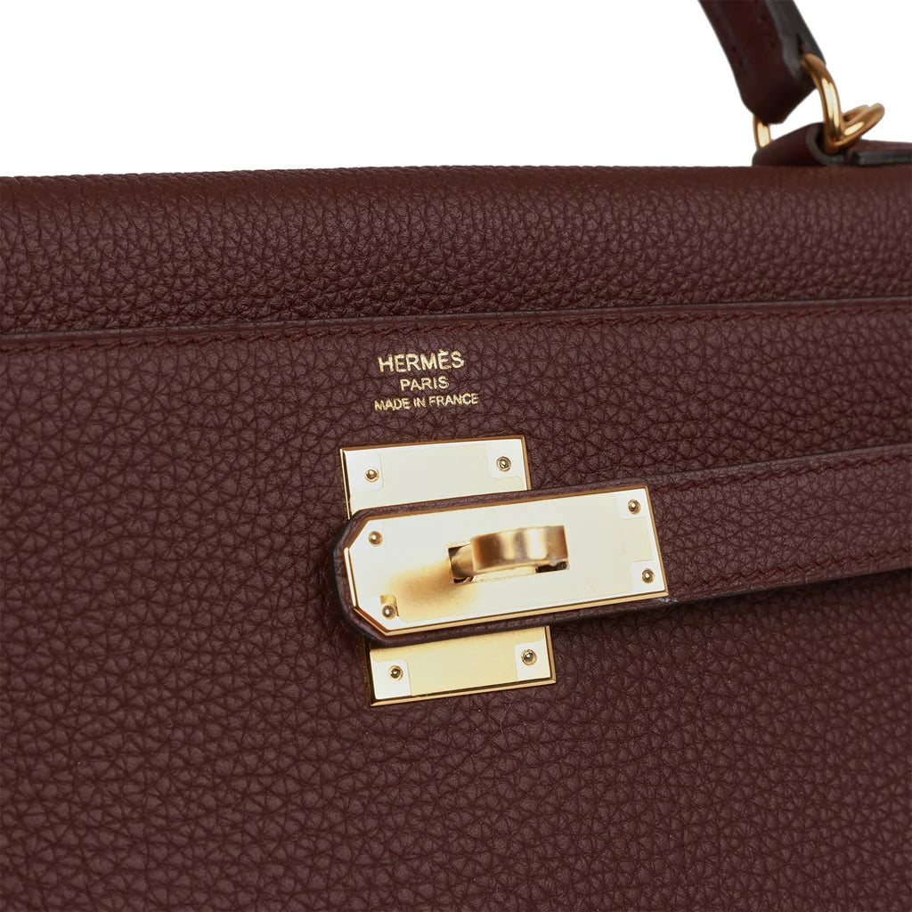 Hermès Kelly Retourne 28 Bordeaux Togo Gold Hardware