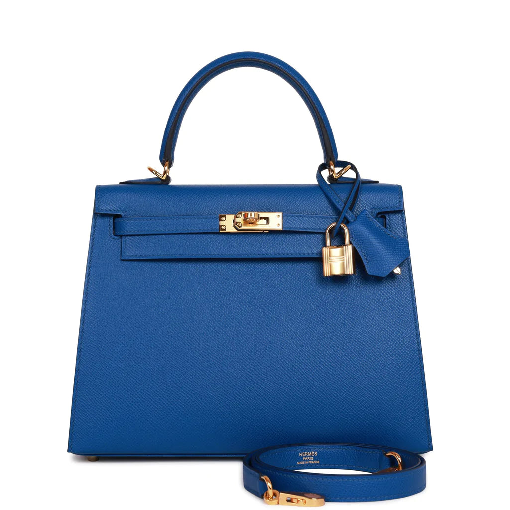 Hermès Kelly Sellier 25 Bleu France Epsom Gold Hardware