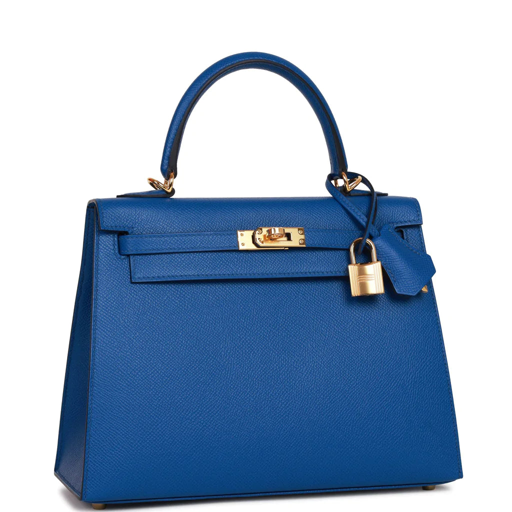 Hermès Kelly Sellier 25 Bleu France Epsom Gold Hardware