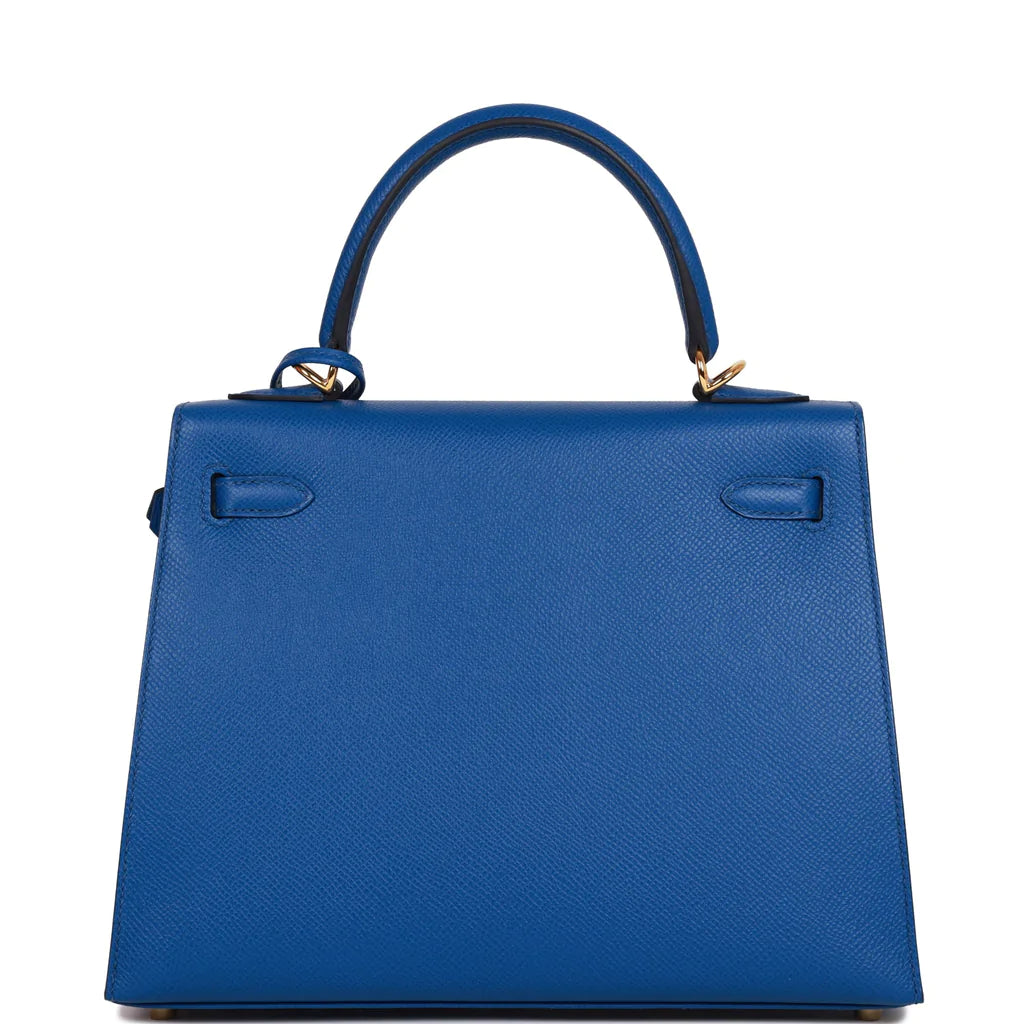 Hermès Kelly Sellier 25 Bleu France Epsom Gold Hardware