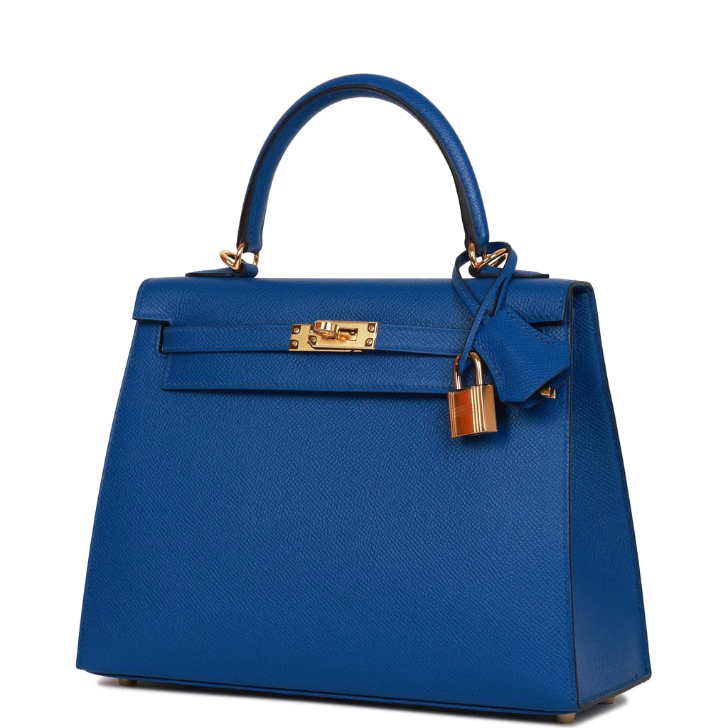 Hermès Kelly Sellier 25 Bleu France Epsom Gold Hardware