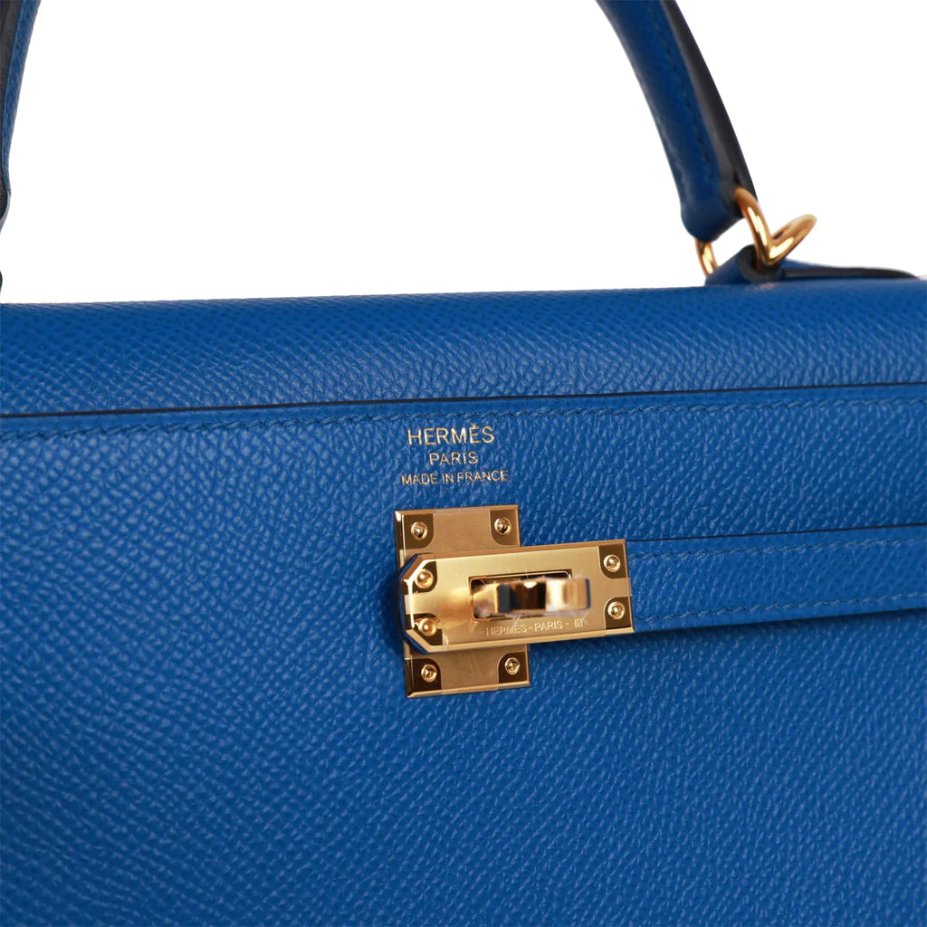 Hermès Kelly Sellier 25 Bleu France Epsom Gold Hardware