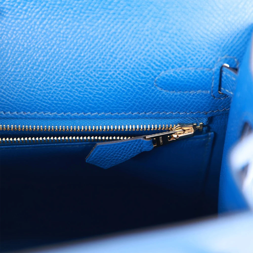 Hermès Kelly Sellier 25 Bleu France Epsom Gold Hardware