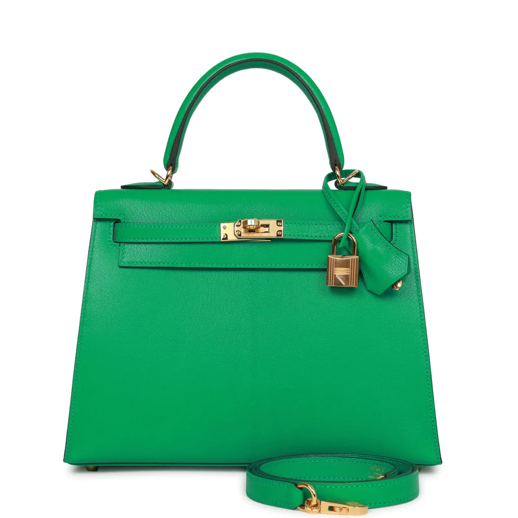 Hermès Kelly Sellier 25 Menthe Chevre Gold Hardware