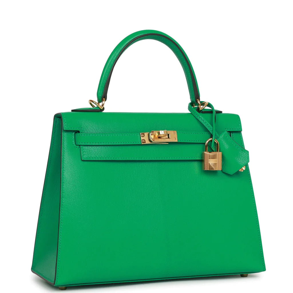 Hermès Kelly Sellier 25 Menthe Chevre Gold Hardware