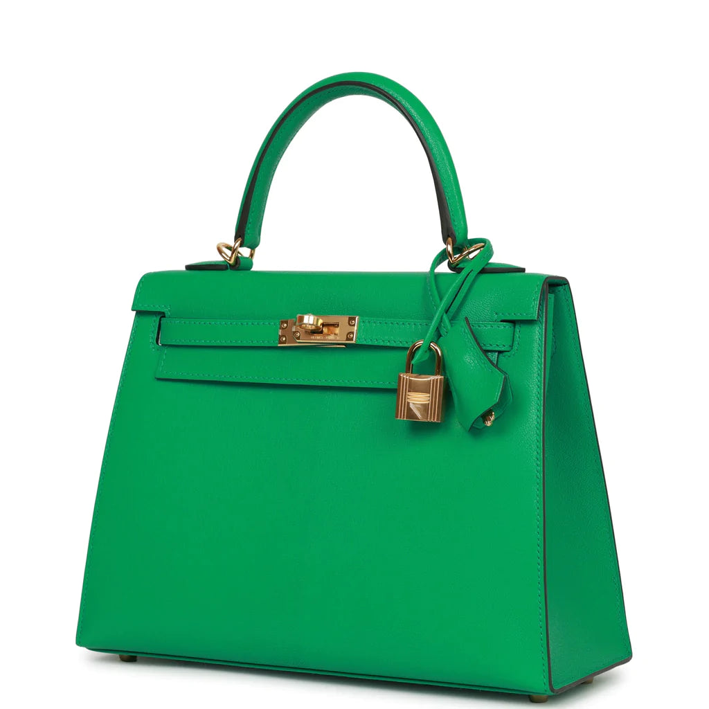 Hermès Kelly Sellier 25 Menthe Chevre Gold Hardware