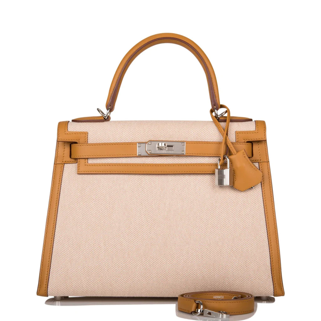 Hermès Kelly Sellier 28 Sesame Toile and Swift Palladium Hardware