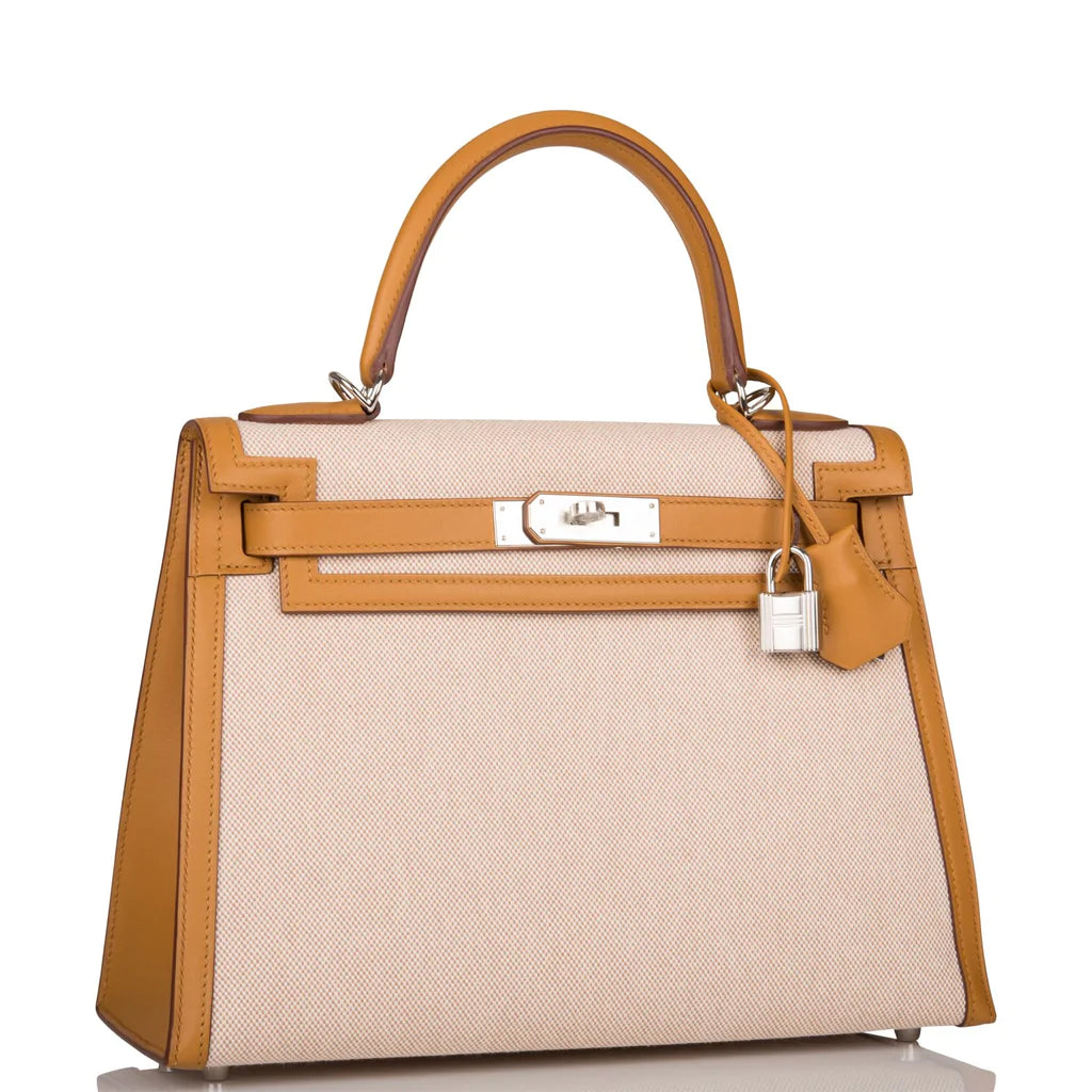 Hermès Kelly Sellier 28 Sesame Toile and Swift Palladium Hardware