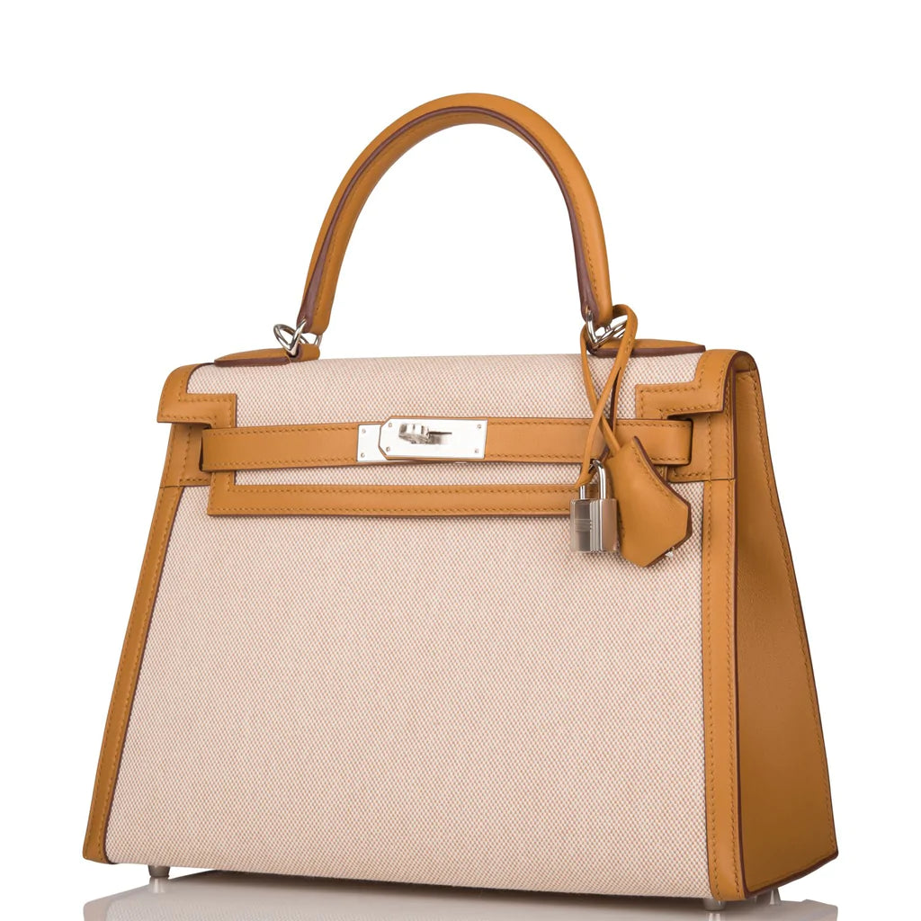 Hermès Kelly Sellier 28 Sesame Toile and Swift Palladium Hardware