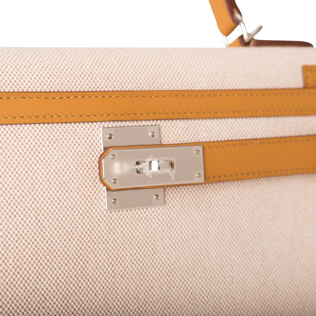 Hermès Kelly Sellier 28 Sesame Toile and Swift Palladium Hardware