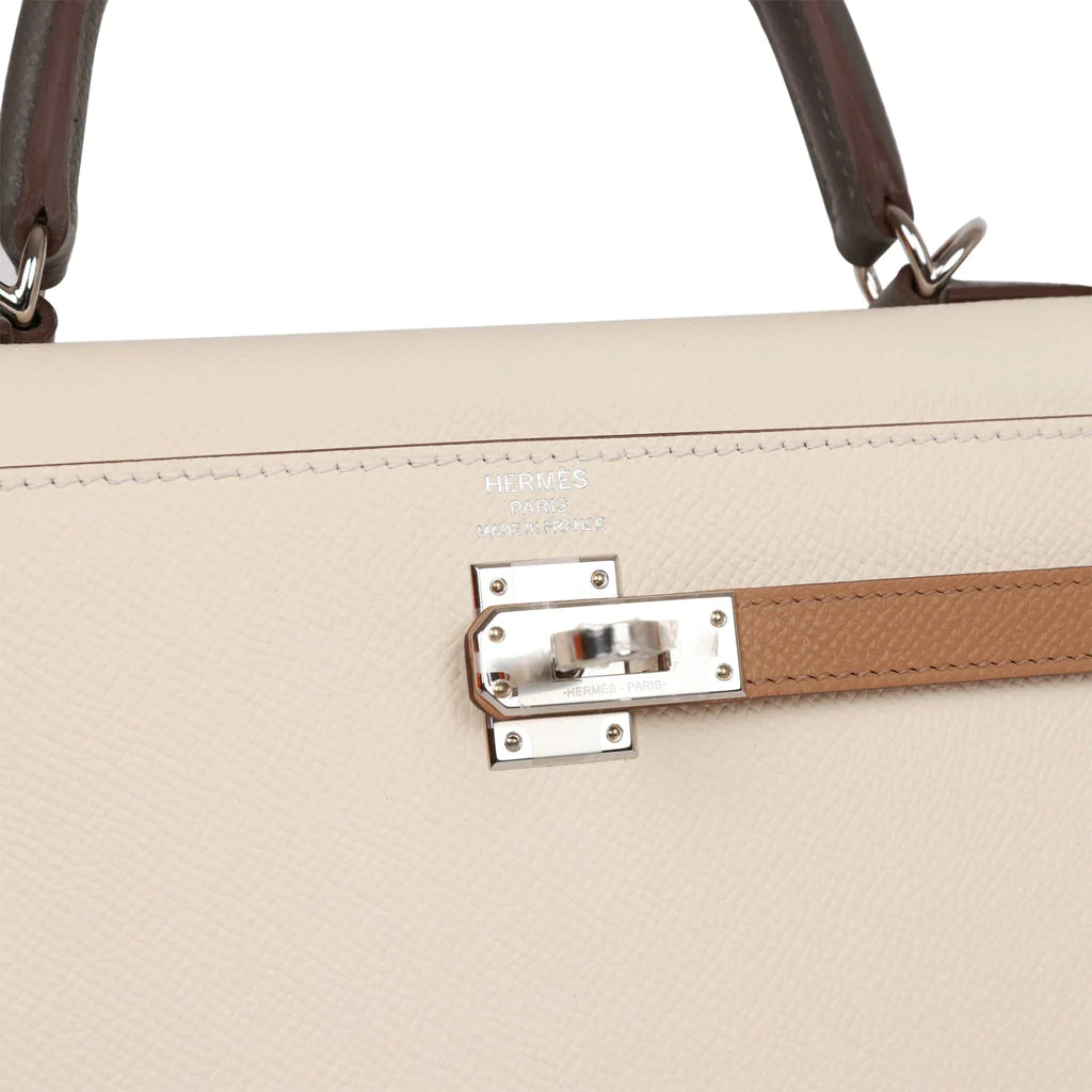 Hermès Kelly Sellier 25 Tri-Color Nata, Chai and Gris Meyer Epsom Palladium Hardware