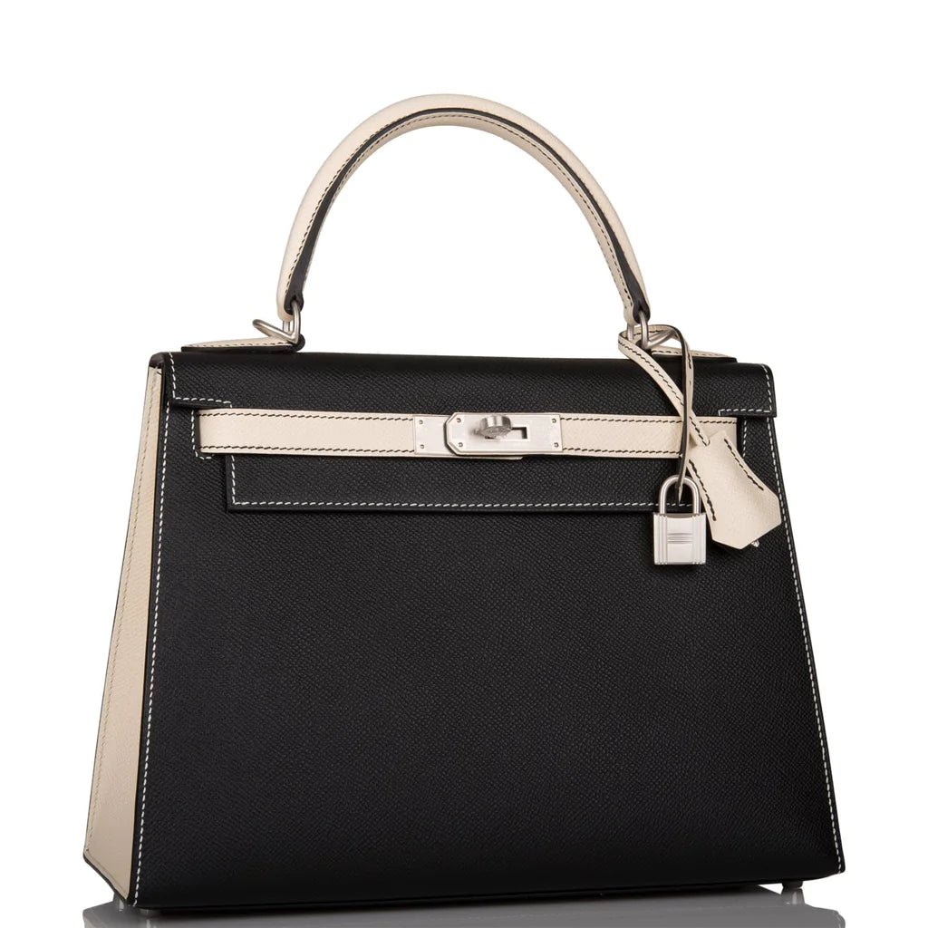 Hermès Special Order (HSS) Kelly Sellier 28 Black and Craie Epsom Brushed Palladium Hardware