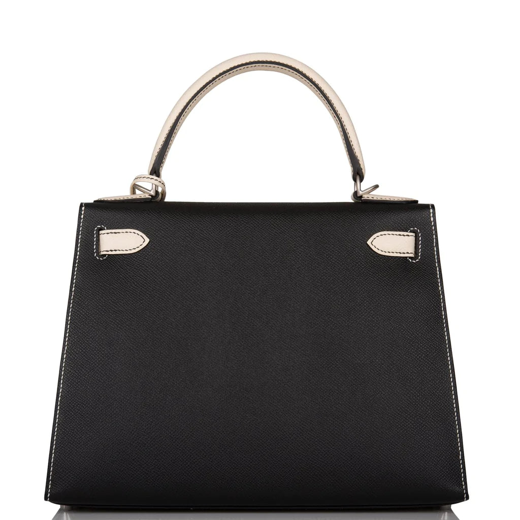 Hermès Special Order (HSS) Kelly Sellier 28 Black and Craie Epsom Brushed Palladium Hardware